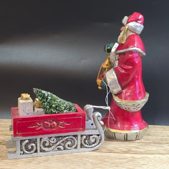 NWT Pam Schifferl Handcrafted Santa Figurine With Lantern & Sleigh Red/Gold - Picture 8 of 14